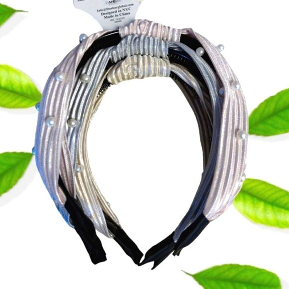 Bow Fancy Set of 3 Pastel Metallic Pearl Embellished Top Knot Headbands NWT - Picture 5 of 13